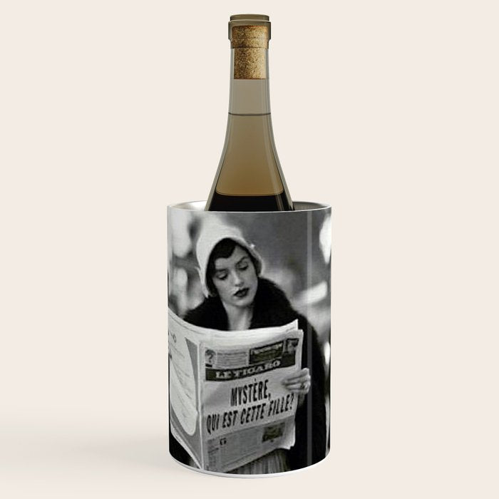 Roaring Twenties French Flapper Girl Reading Newspaper on the Street, Paris female portrait black and white photography - photographs Wine Chiller Gallery Image 1