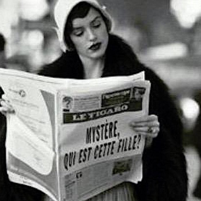 Roaring Twenties French Flapper Girl Reading Newspaper on the Street, Paris female portrait black and white photography - photographs Coffee Mug Gallery Image 2