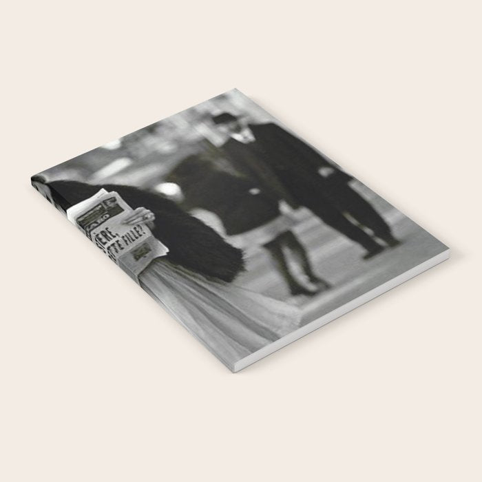 Roaring Twenties French Flapper Girl Reading Newspaper on the Street, Paris female portrait black and white photography - photographs Notebook Gallery Image 1