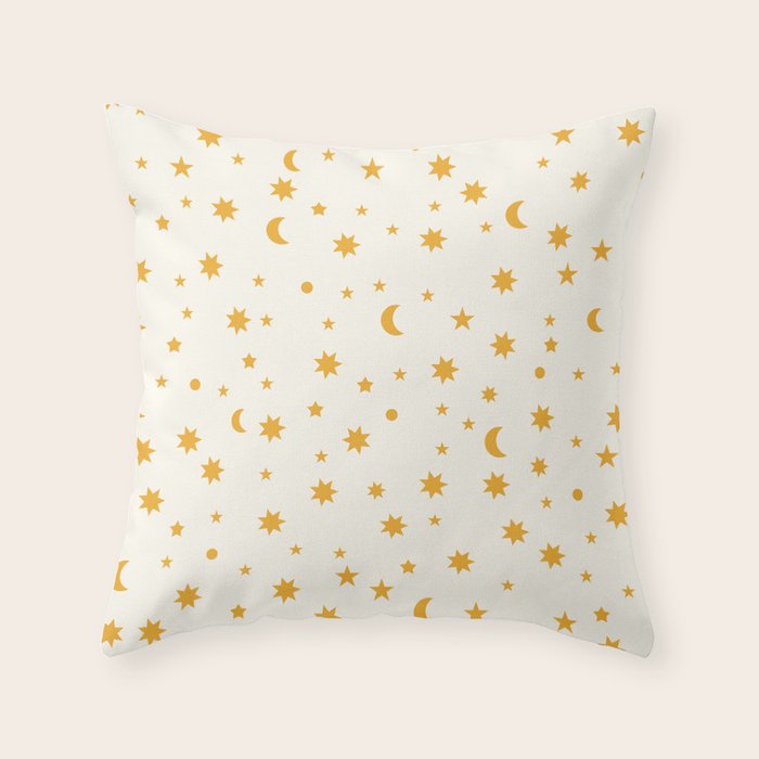 Moon Stars Pattern - Gold Throw Pillow Gallery Image 6
