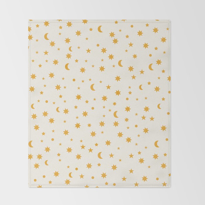 Moon Stars Pattern - Gold Throw Blanket Gallery Image 2