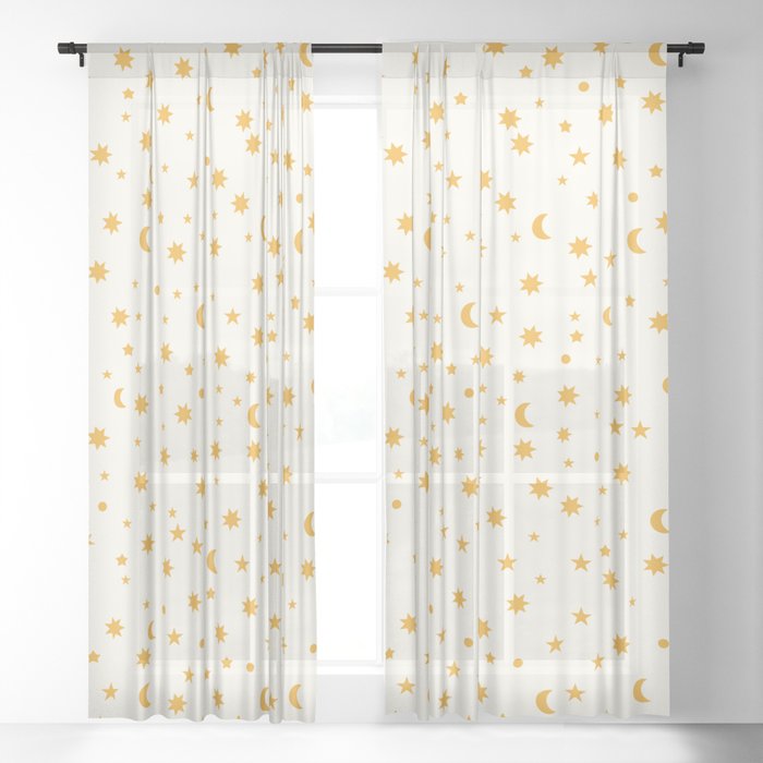 Moon Stars Pattern - Gold Window Curtain Gallery Image 3