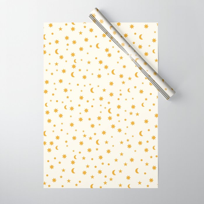 Moon Stars Pattern - Gold Wrapping Paper Gallery Image 1