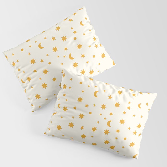 Moon Stars Pattern - Gold Pillow Sham Gallery Image 3
