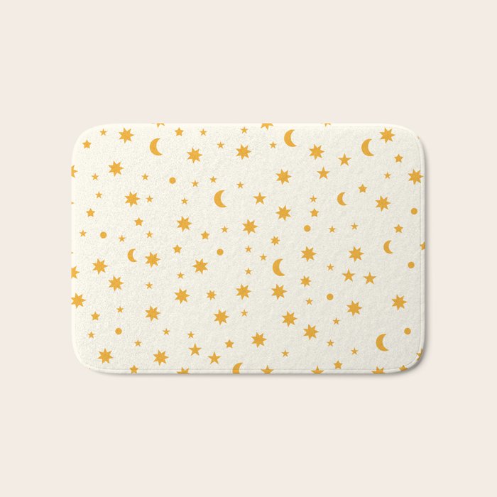 Moon Stars Pattern - Gold Bath Mat Gallery Image 1