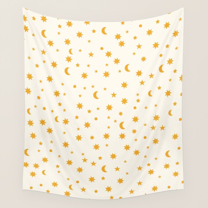 Moon Stars Pattern - Gold Wall Tapestry Gallery Image 4