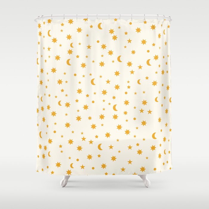 Moon Stars Pattern - Gold Shower Curtain Gallery Image 1
