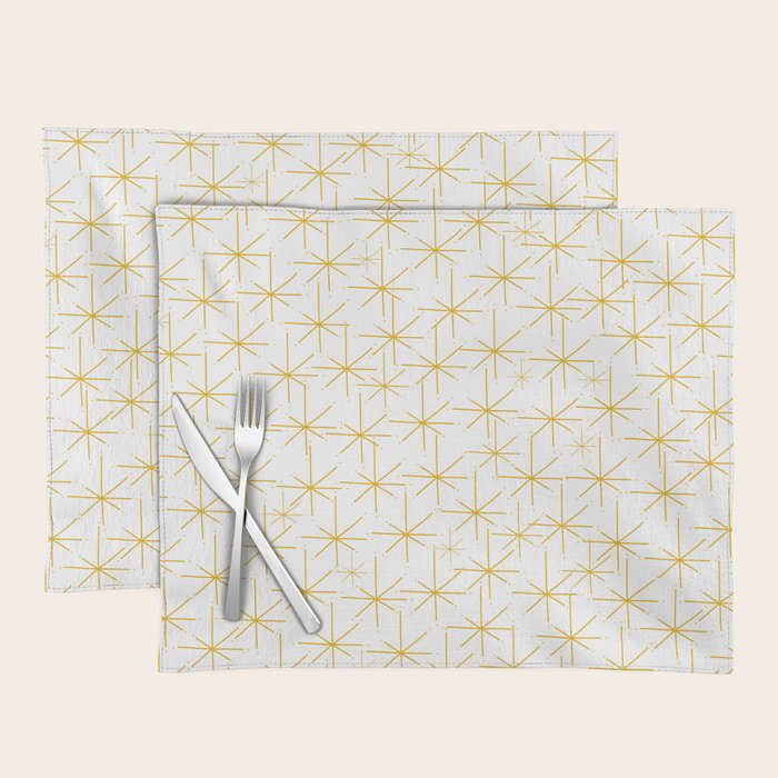 Stella - Atomic Age Midcentury Modern Minimalist Pattern in Light Mustard Yellow and White Placemat Gallery Image 1