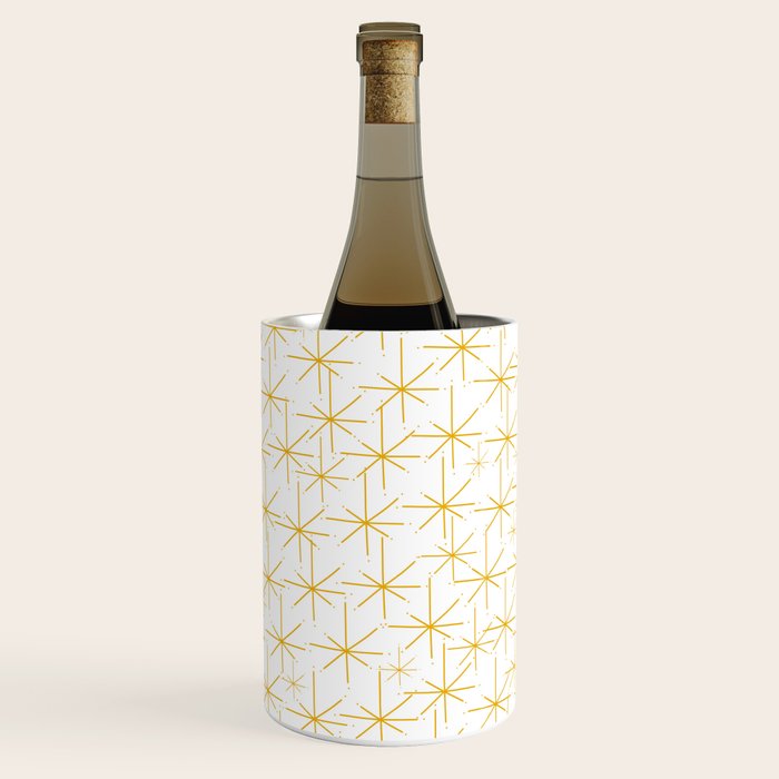 Stella - Atomic Age Midcentury Modern Minimalist Pattern in Light Mustard Yellow and White Wine Chiller Gallery Image 1