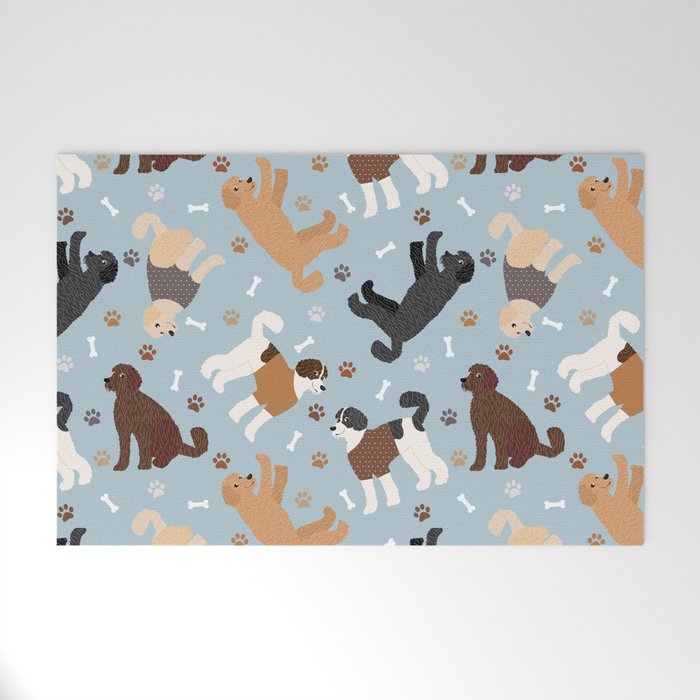 Labradoodle / Goldendoodle Dog Paws and Bones Pattern Welcome Mat Gallery Image 1