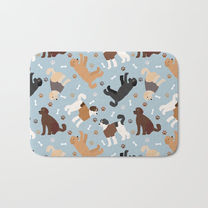 Labradoodle / Goldendoodle Dog Paws and Bones Pattern Bath Mat Gallery Image 1