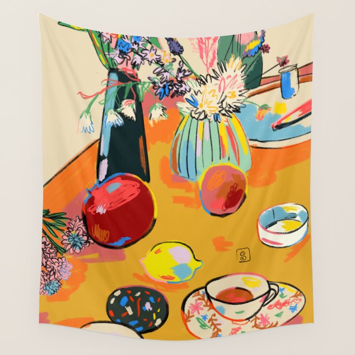 TEA AND FLOWERS AT HOME Wall Tapestry Gallery Image 4