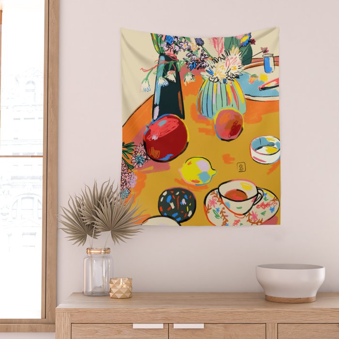 TEA AND FLOWERS AT HOME Wall Tapestry Gallery Image 2