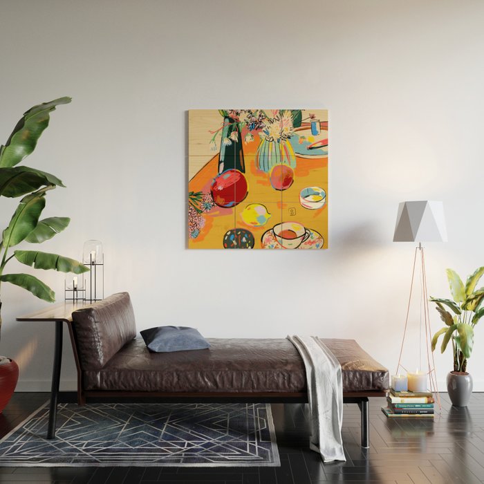 TEA AND FLOWERS AT HOME Wood Wall Art Gallery Image 2