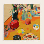TEA AND FLOWERS AT HOME Wood Wall Art Gallery Image 1