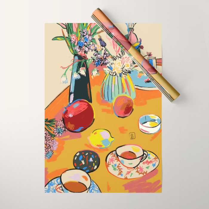 TEA AND FLOWERS AT HOME Wrapping Paper Gallery Image 1