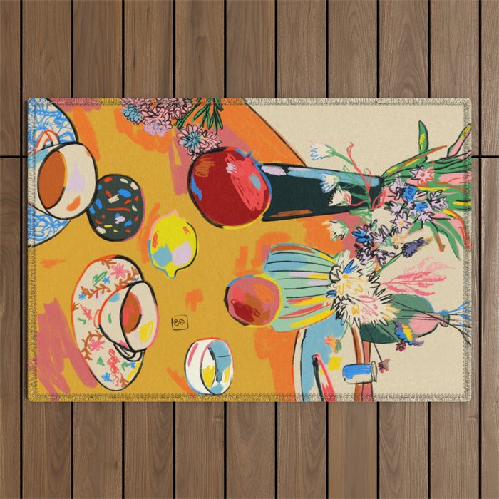 TEA AND FLOWERS AT HOME Outdoor Rug Gallery Image 1