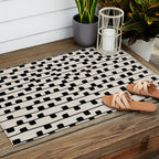 Squares / Black & White Pattern Outdoor Rug Gallery Image 2