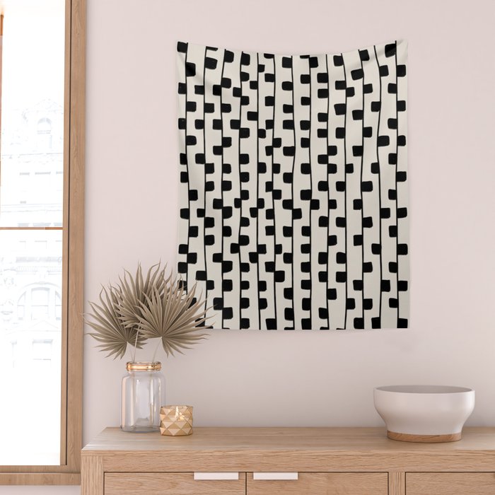 Squares / Black & White Pattern Wall Tapestry Gallery Image 2