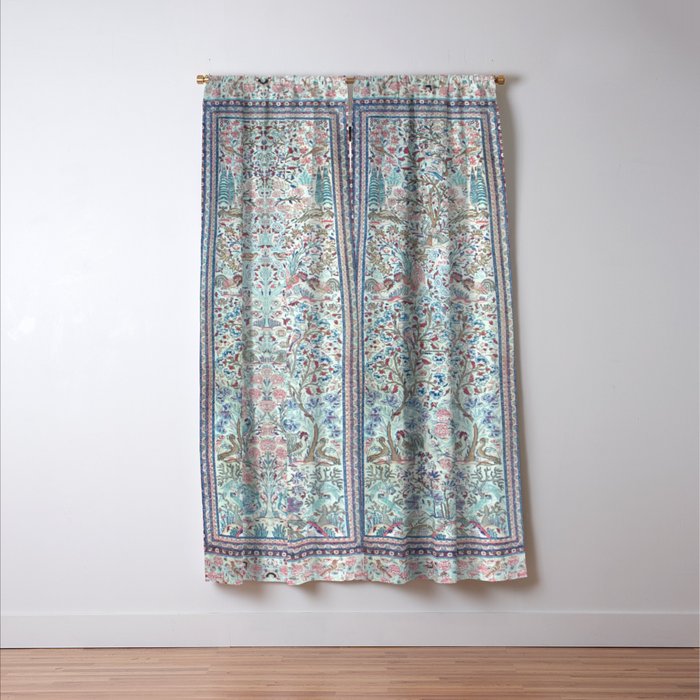 Antique Pastel Blue Persian Kashan Rug Print Window Curtain Gallery Image 3
