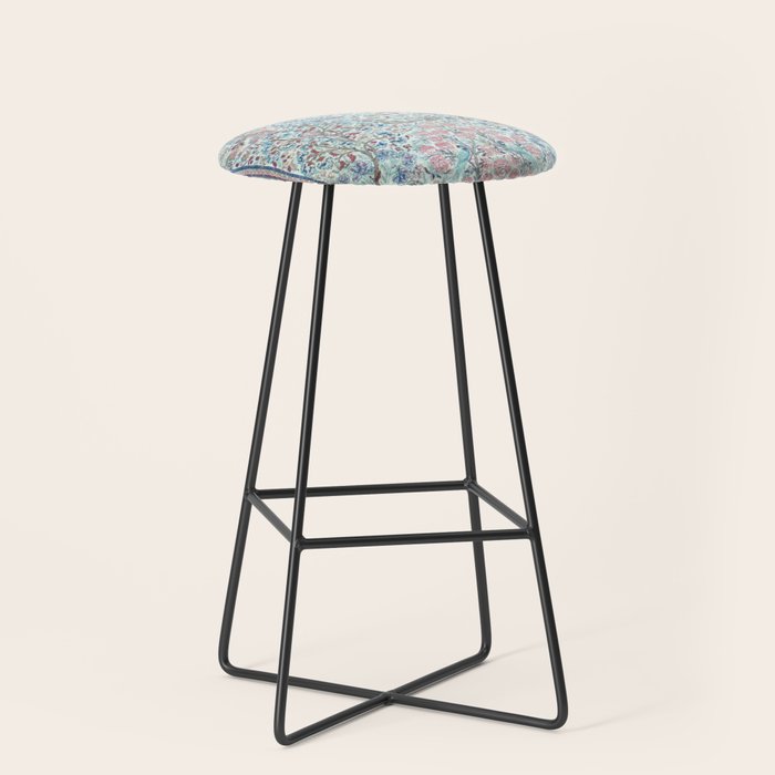 Antique Pastel Blue Persian Kashan Rug Print Stool Gallery Image 1