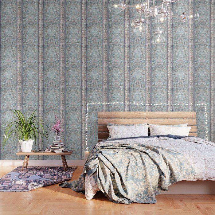 Antique Pastel Blue Persian Kashan Rug Print Wallpaper Gallery Image 1