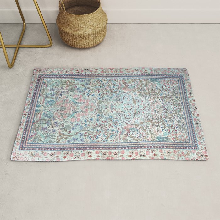 Antique Pastel Blue Persian Kashan Rug Print Rug Gallery Image 1