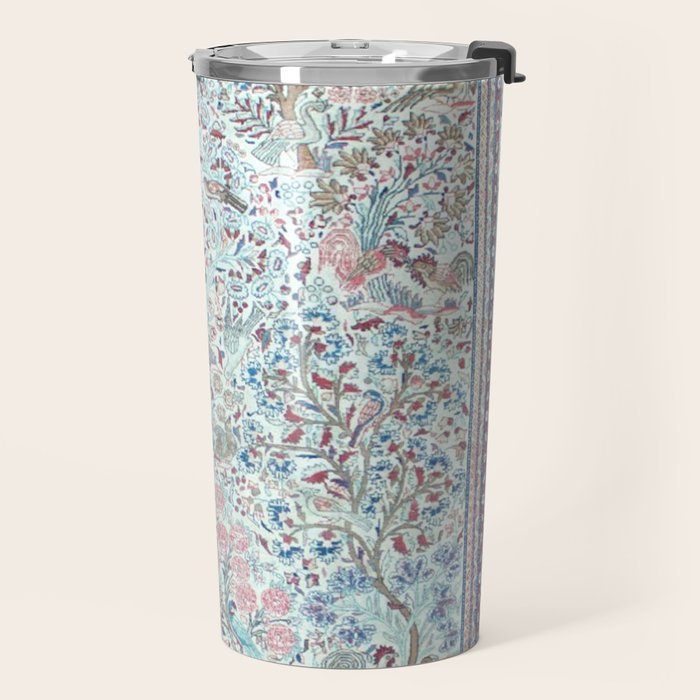 Antique Pastel Blue Persian Kashan Rug Print Travel Mug Gallery Image 2