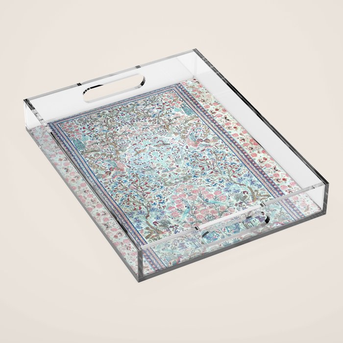 Antique Pastel Blue Persian Kashan Rug Print Acrylic Tray Gallery Image 1