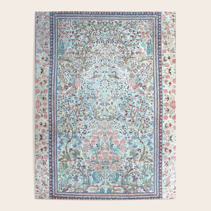 Antique Pastel Blue Persian Kashan Rug Print Poster Gallery Image 1