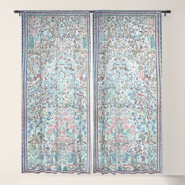 Antique Pastel Blue Persian Kashan Rug Print Window Curtain Gallery Image 5
