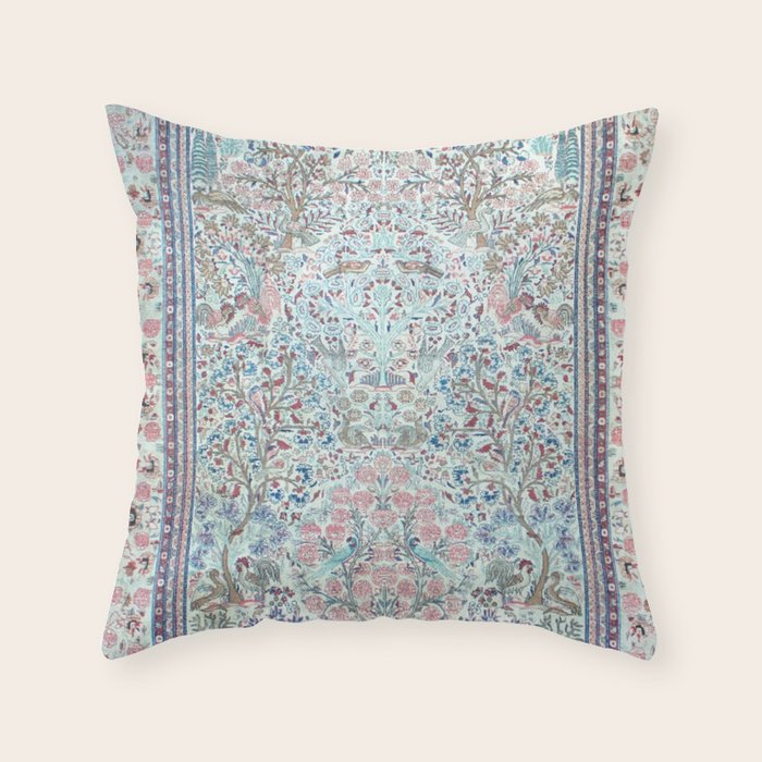 Antique Pastel Blue Persian Kashan Rug Print Throw Pillow Gallery Image 1