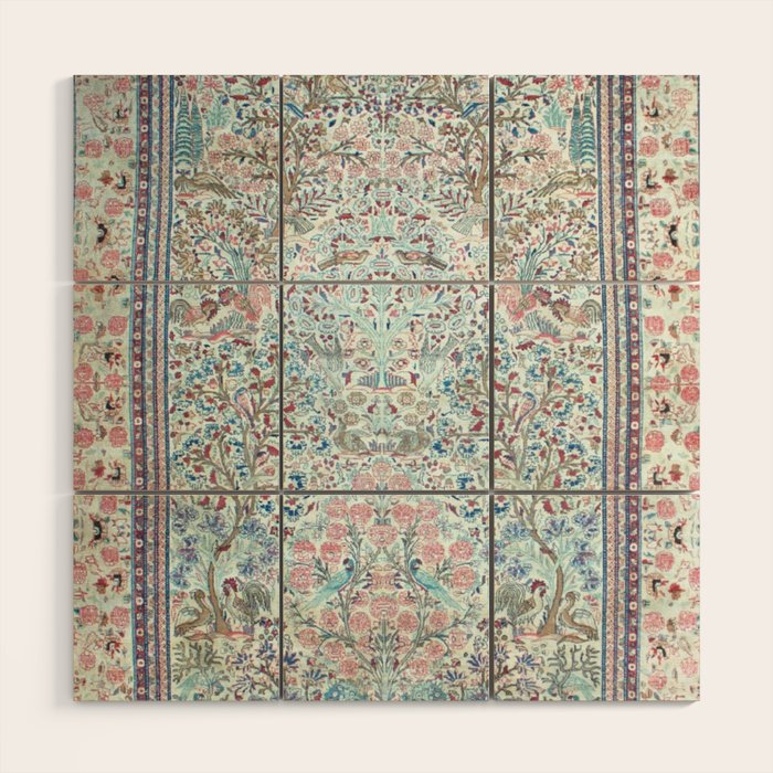 Antique Pastel Blue Persian Kashan Rug Print Wood Wall Art Gallery Image 1