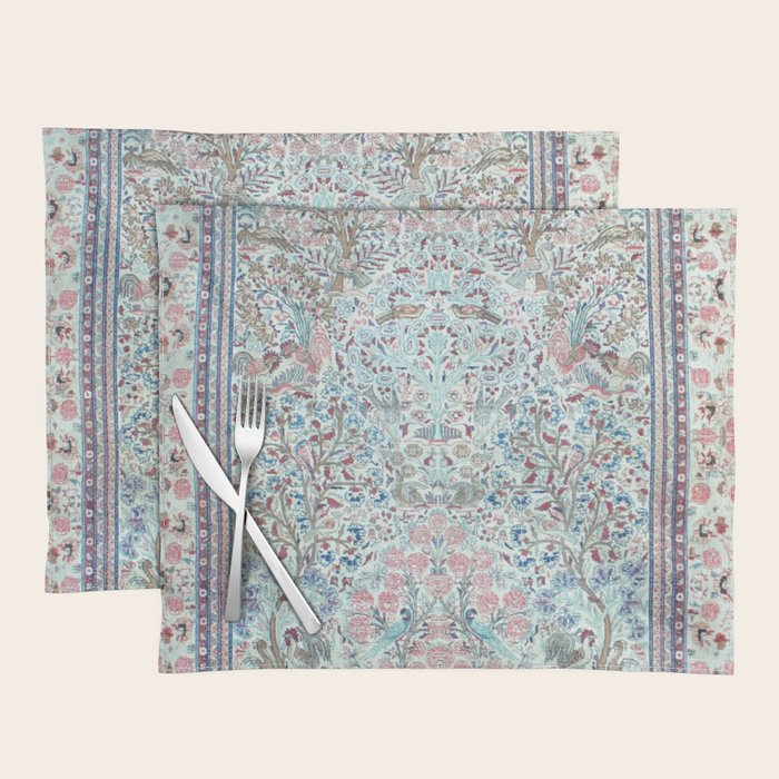 Antique Pastel Blue Persian Kashan Rug Print Placemat Gallery Image 1