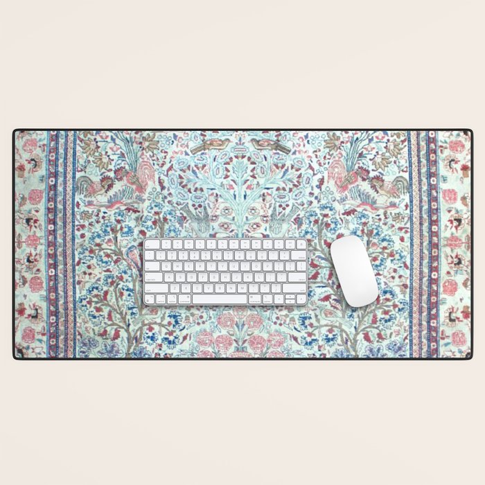 Antique Pastel Blue Persian Kashan Rug Print Desk Mat Gallery Image 1