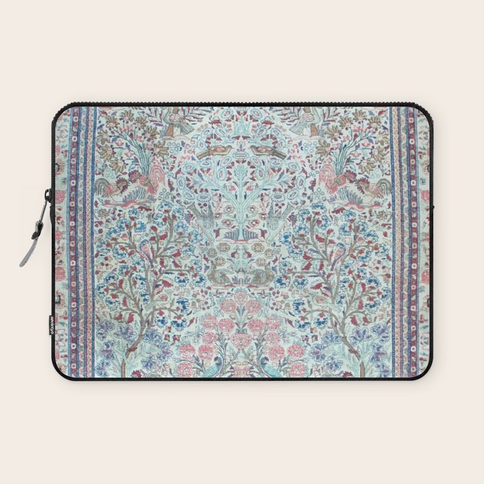 Antique Pastel Blue Persian Kashan Rug Print Laptop Sleeve Gallery Image 1