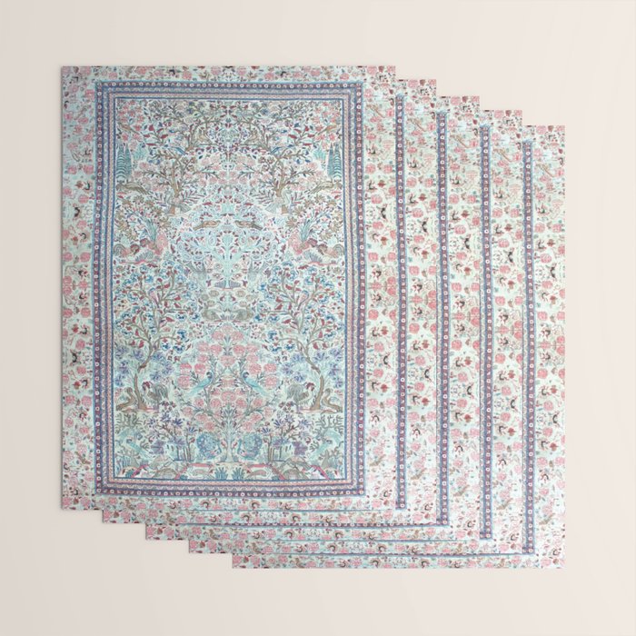Antique Pastel Blue Persian Kashan Rug Print Wrapping Paper Gallery Image 3