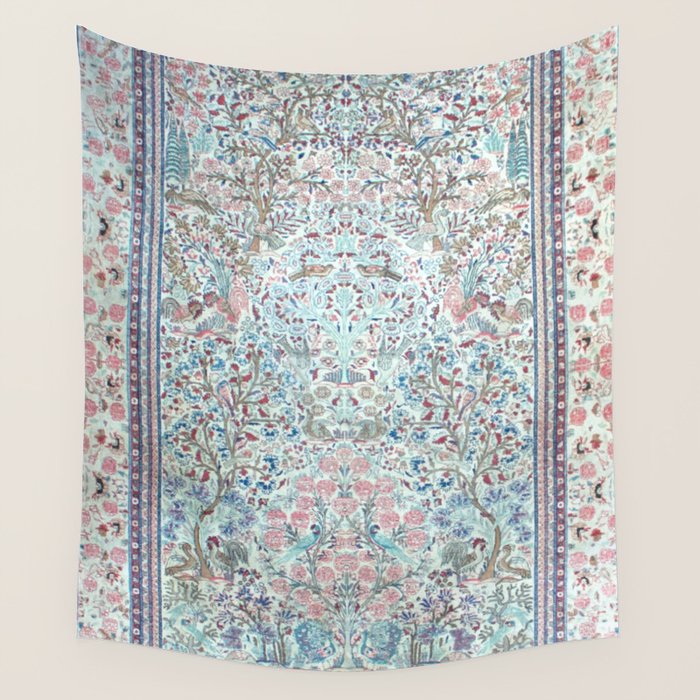 Antique Pastel Blue Persian Kashan Rug Print Wall Tapestry Gallery Image 1