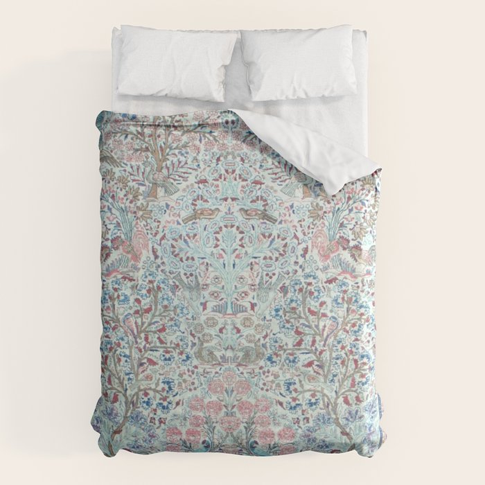 Antique Pastel Blue Persian Kashan Rug Print Duvet Cover Gallery Image 1
