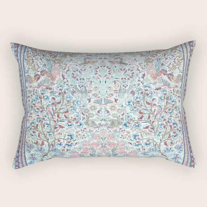 Antique Pastel Blue Persian Kashan Rug Print Rectangular Pillow Gallery Image 2