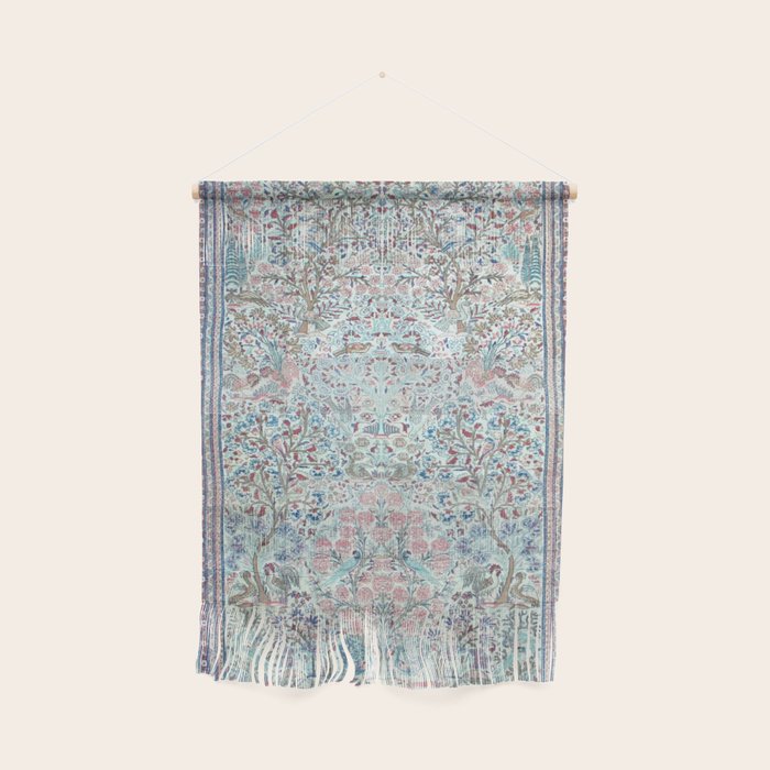 Antique Pastel Blue Persian Kashan Rug Print Wall Hanging Gallery Image 1