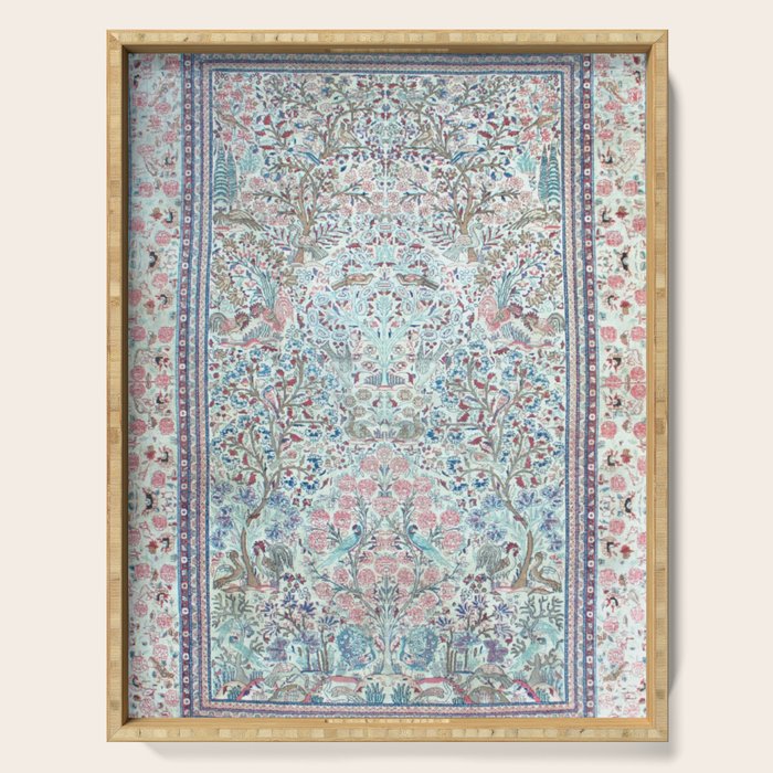 Antique Pastel Blue Persian Kashan Rug Print Serving Tray Gallery Image 1