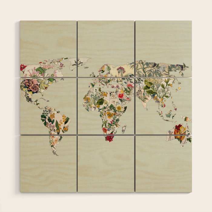 Vintage Botanical World Green Wood Wall Art Gallery Image 1
