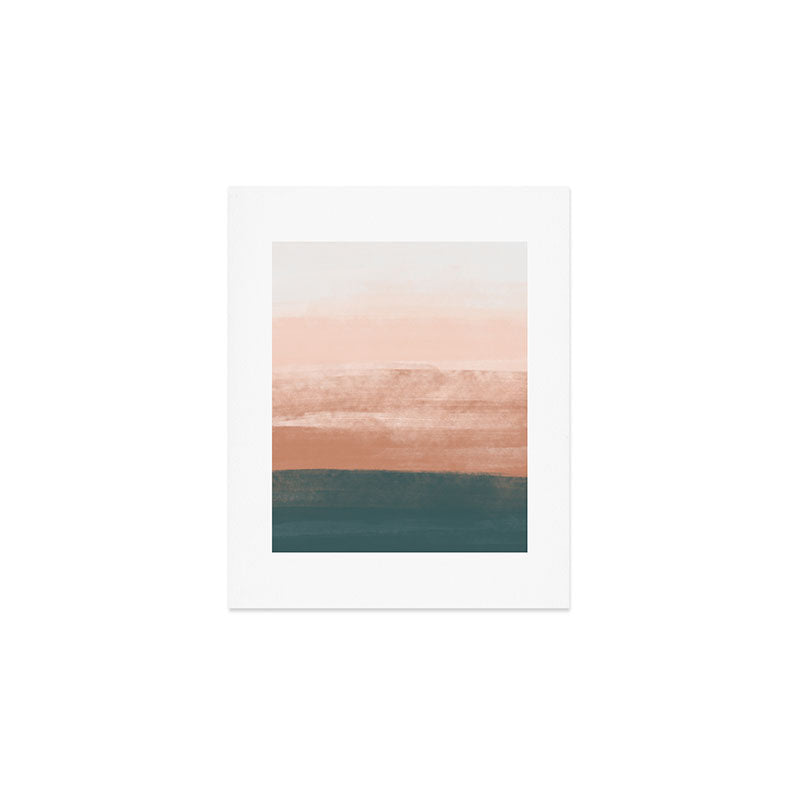Desert Dream Waves_ Teal Green & perfectly pale Pink_ brush strokes abstract painting Art Print Gallery Image 1