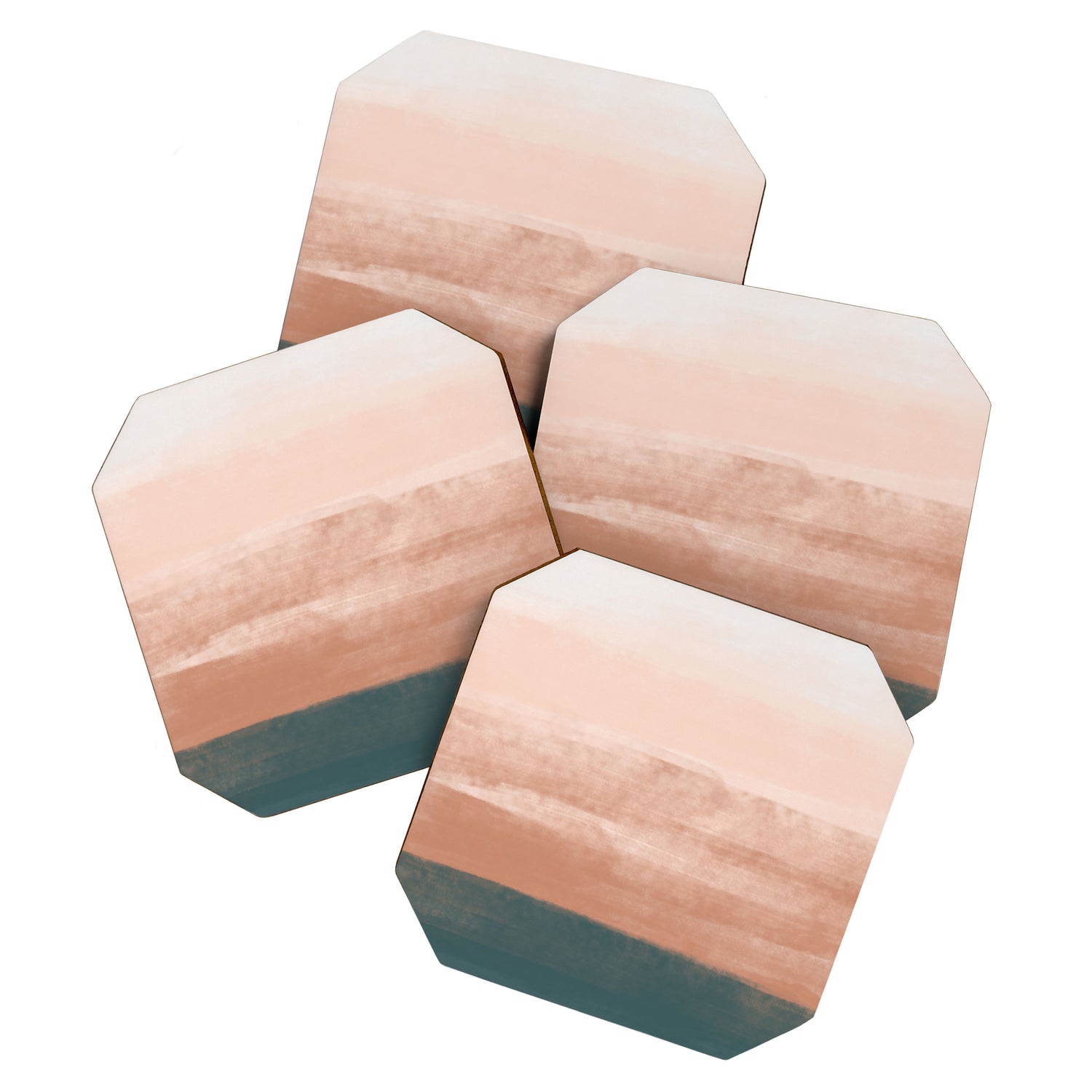 Desert Dream Waves_ Teal Green & perfectly pale Pink_ brush strokes abstract painting Coaster Gallery Image 1