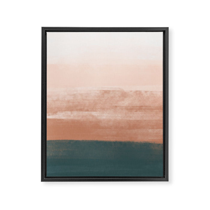 Desert Dream Waves_ Teal Green & perfectly pale Pink_ brush strokes abstract painting Framed Canvas Print Gallery Image 1
