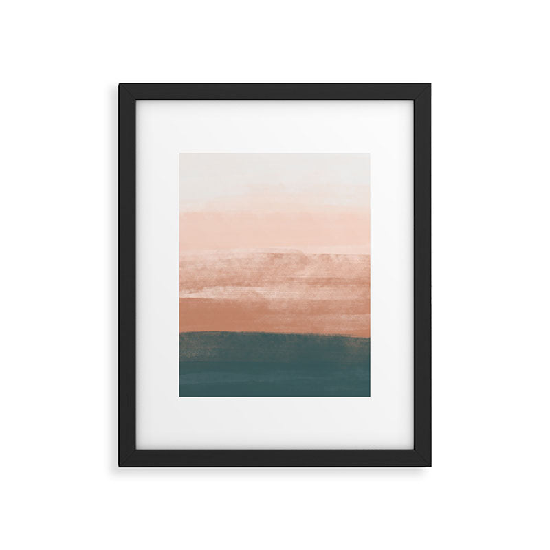 Desert Dream Waves_ Teal Green & perfectly pale Pink_ brush strokes abstract painting Framed Art Print Gallery Image 6