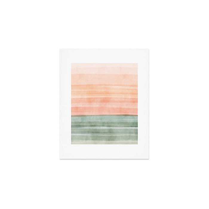 Light Sage Green Waves on a Peach Horizon, Abstract _watercolor color block Art Print Gallery Image 1