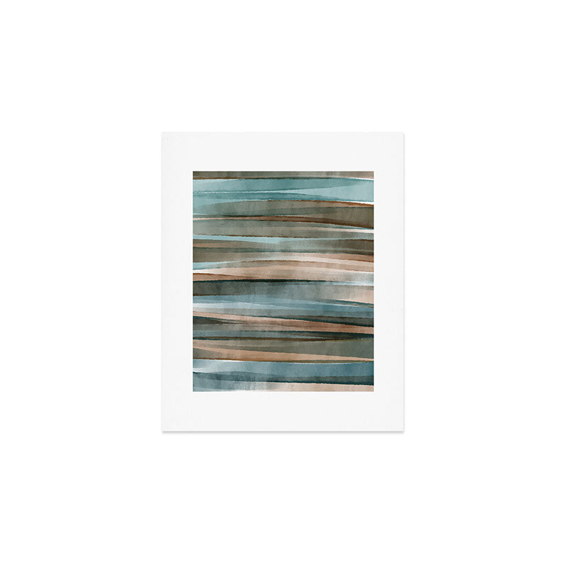 Soft Harbor blue, Teal green & Coca mocha warm brown _ abstract watercolor  waves Art Print Gallery Image 1