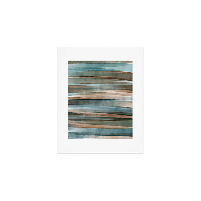 Soft Harbor blue, Teal green & Coca mocha warm brown _ abstract watercolor  waves Art Print Gallery Image 1
